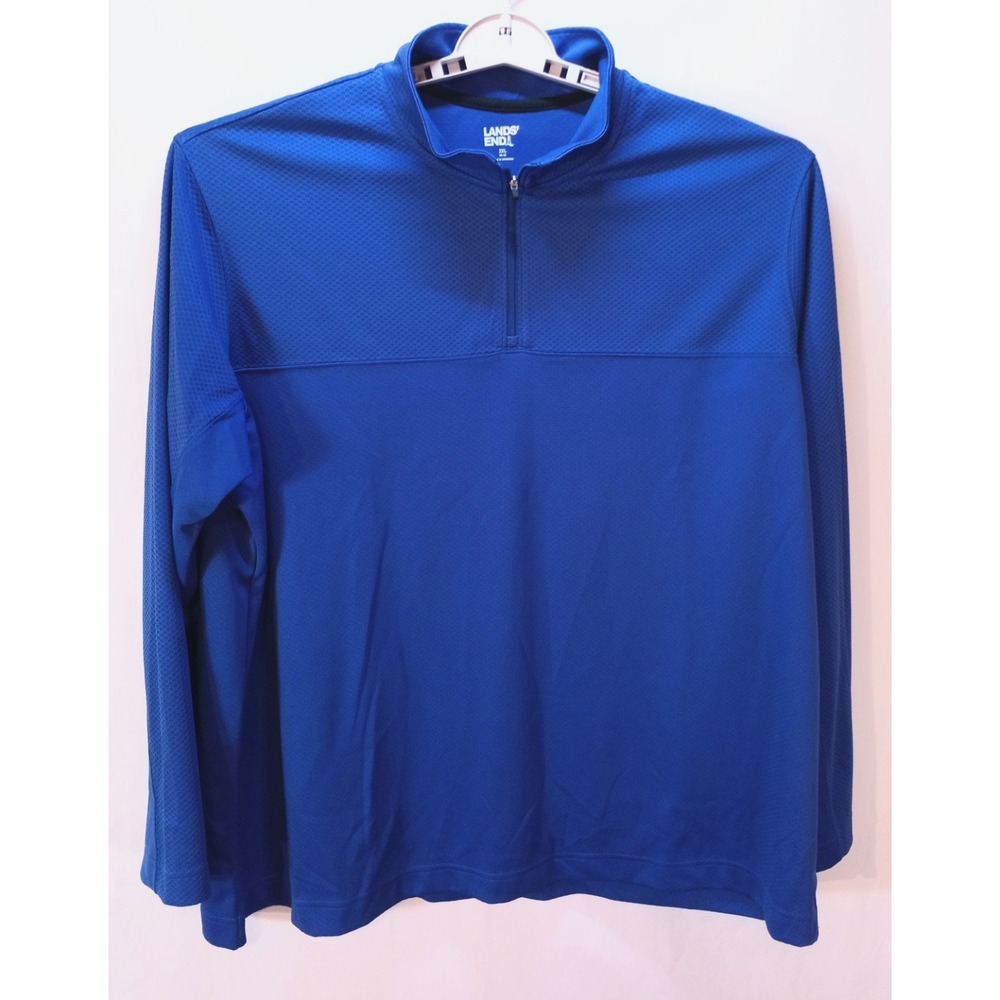 Land's End Men's Quarter Zip Long Sleeve Textured Pullover, 2XL, Royal Blue